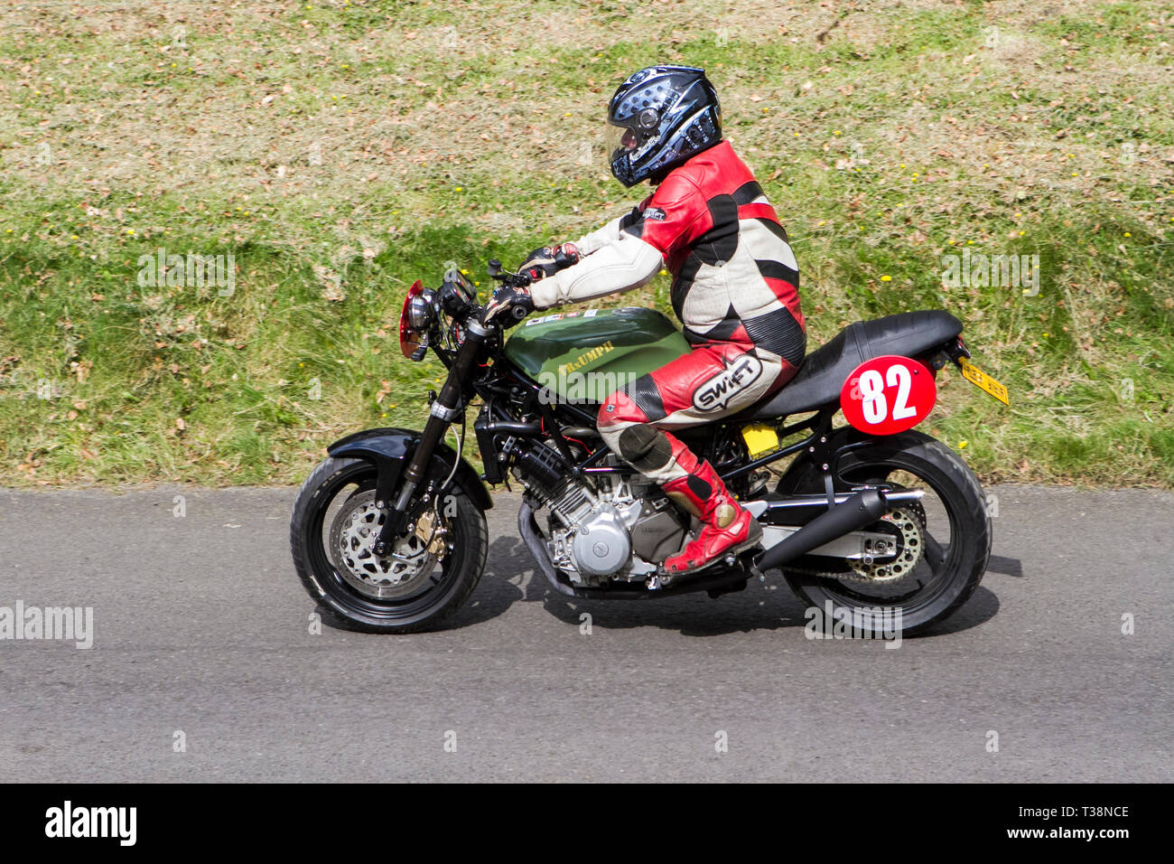 Chorley, Lancashire, Royaume-Uni. Avril, 2019. Hoghton Tower Sprint Moto 43e événement. Rider Banque D'Images