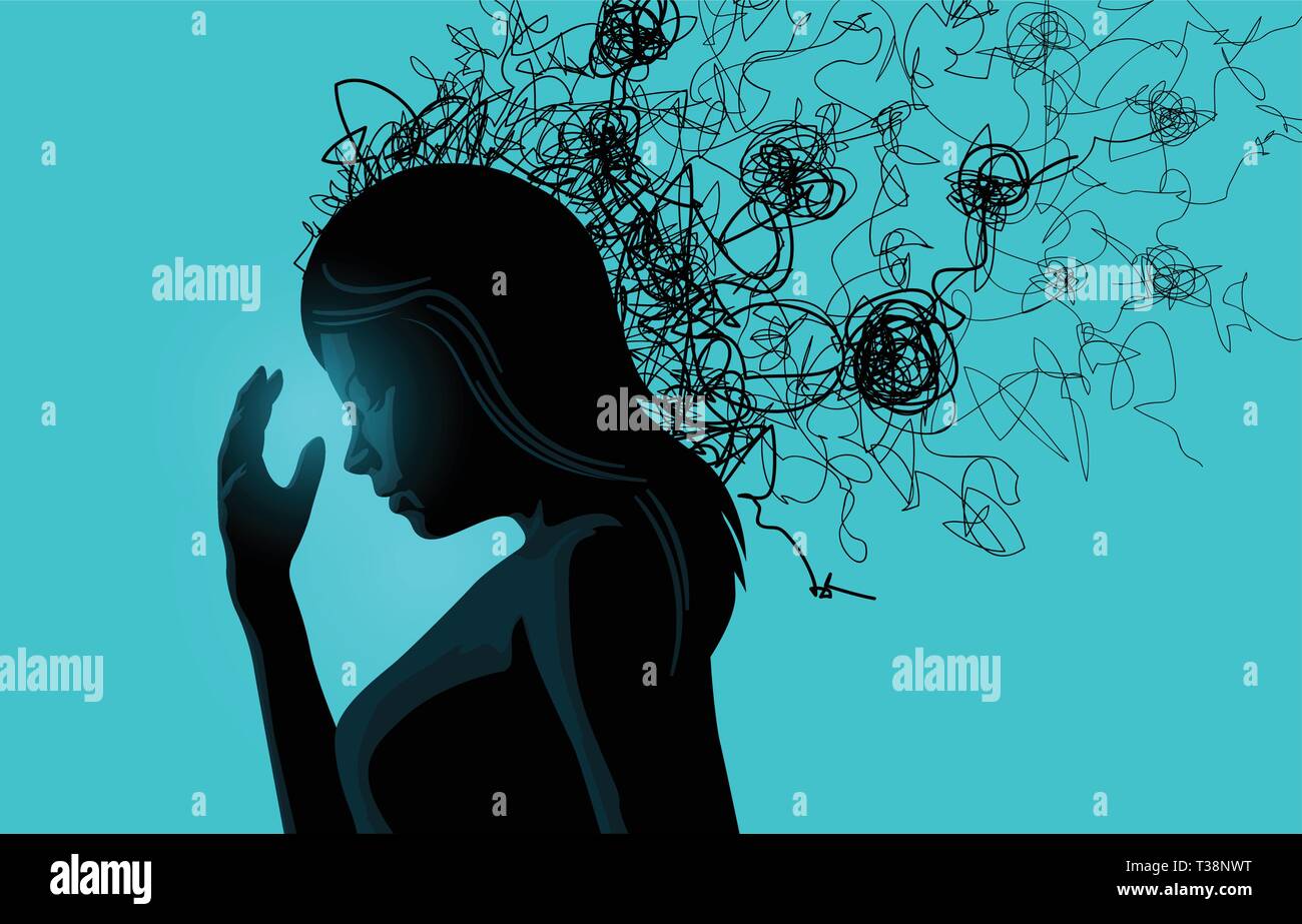 Une femme aux prises avec des problèmes liés au stress. Vector illustration. Illustration de Vecteur