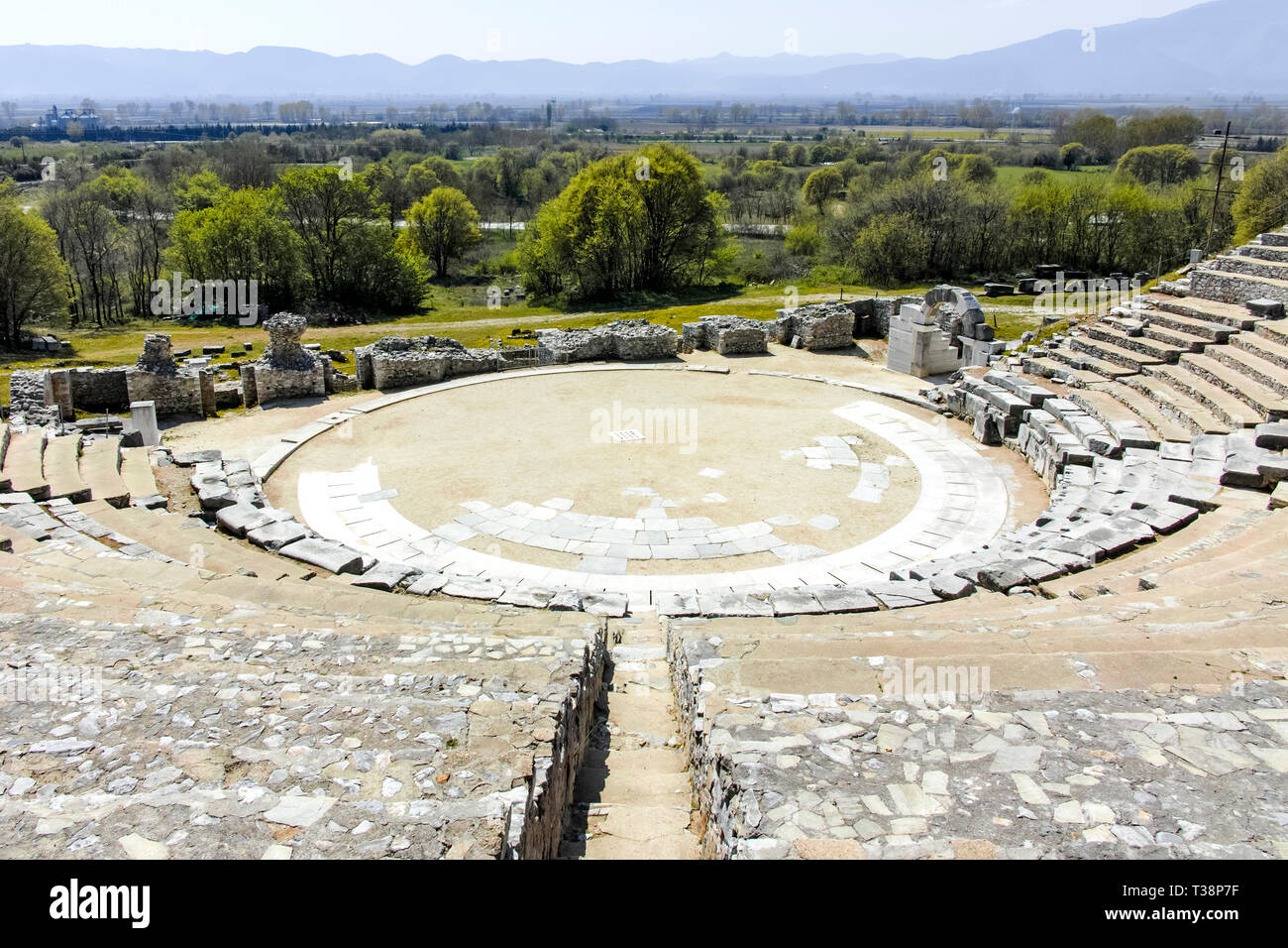 Ruines de l'ancien théâtre de la ville antique de Philippes, la Macédoine orientale et Thrace, Grèce Banque D'Images