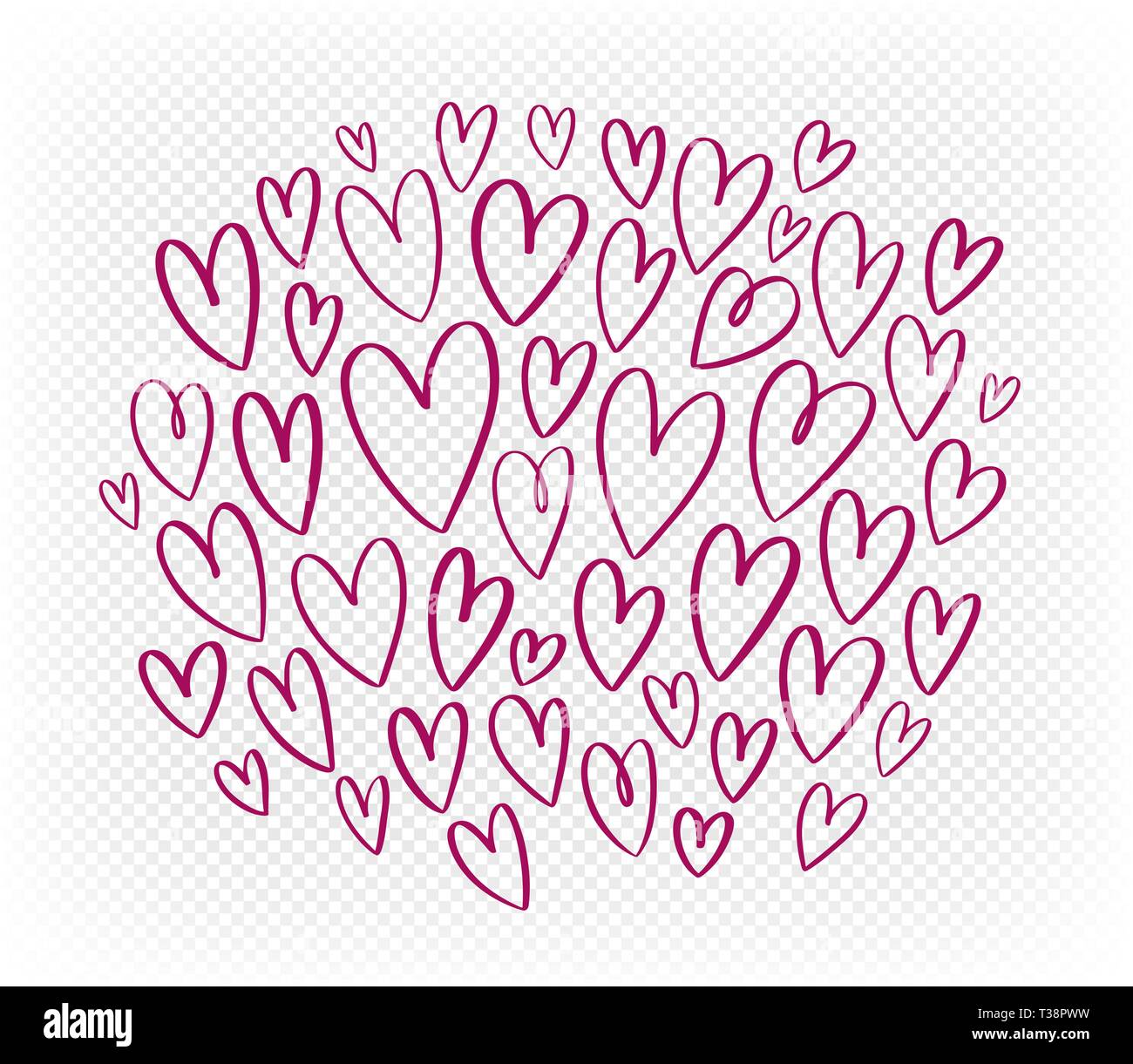 Coeur rouge dessiné à la main, ensemble d'éléments. Doodle vector illustration Illustration de Vecteur