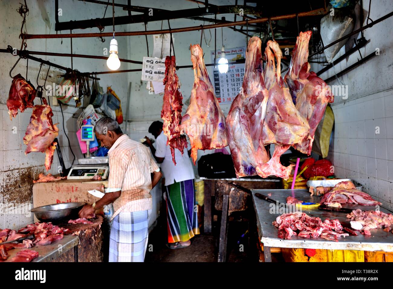 Boucherie dans le marché de Kandy, Sri Lanka Banque D'Images