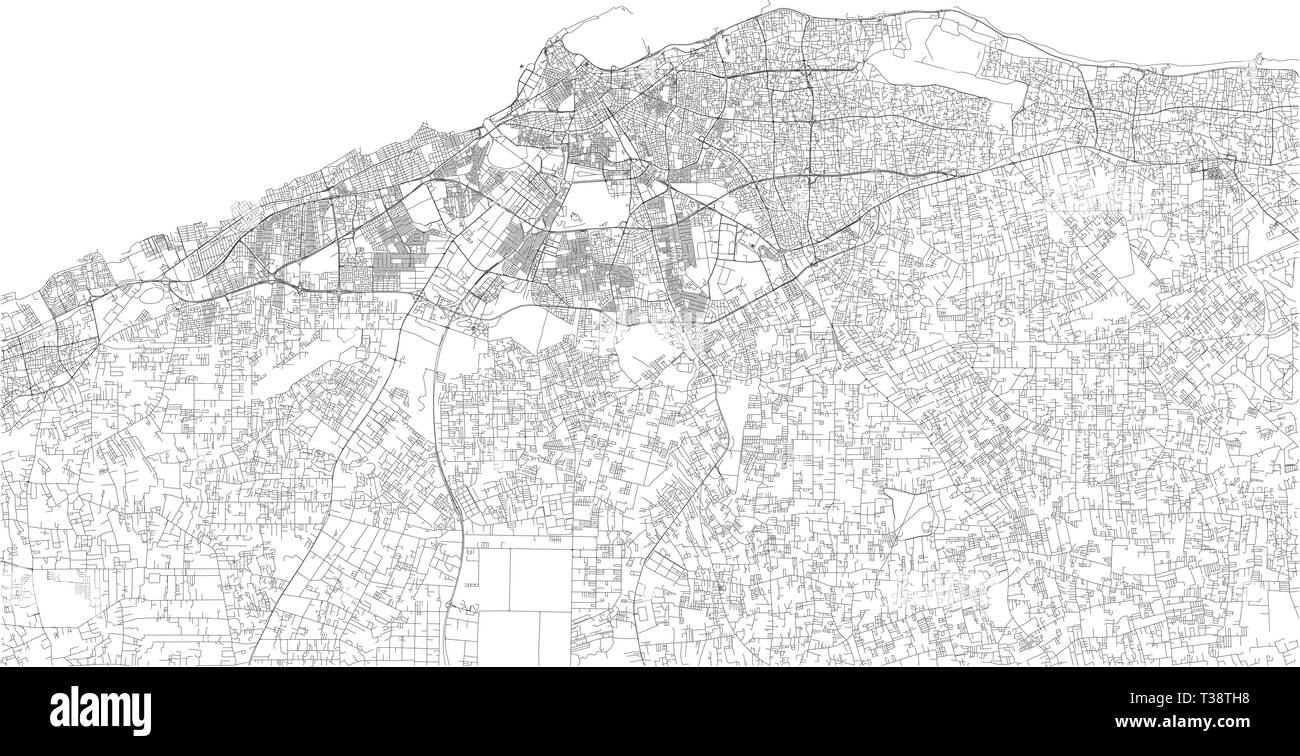 Carte Satellite de Tripoli. C'est la plus grande ville de la Libye. Situé dans l'ouest de la Libye, la ville surplombe la mer Méditerranée. Les rues de la ville Illustration de Vecteur