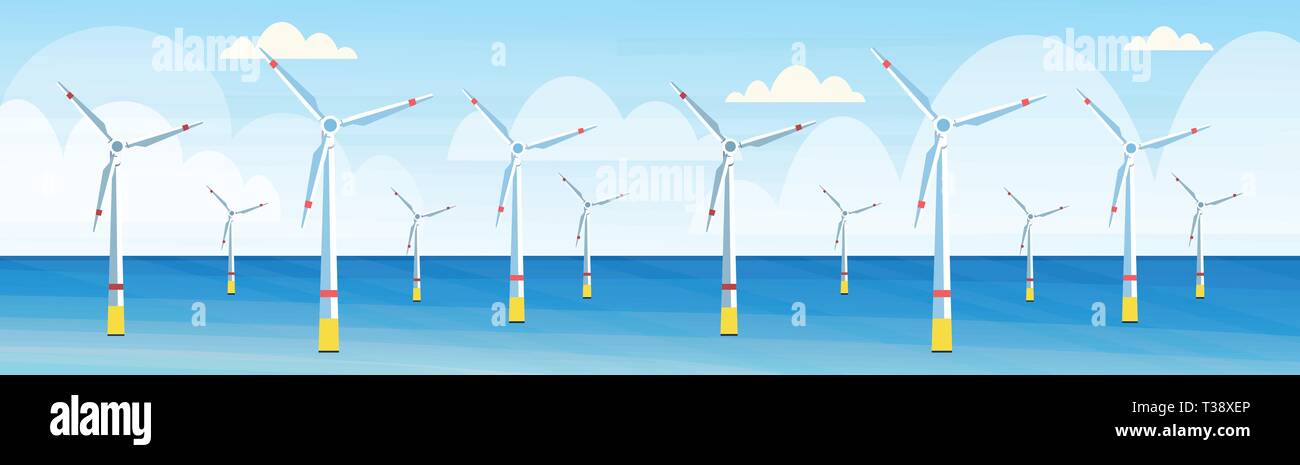 Éoliennes source d'énergie alternative propre de l'eau renouvelable concept station de télévision fond marin bannière horizontale vector illustration Illustration de Vecteur Éoliennes source d'énergie alternative propre de l'eau renouvelable concept station de télévision fond marin bannière horizontale vector illustration Illustration de Vecteur