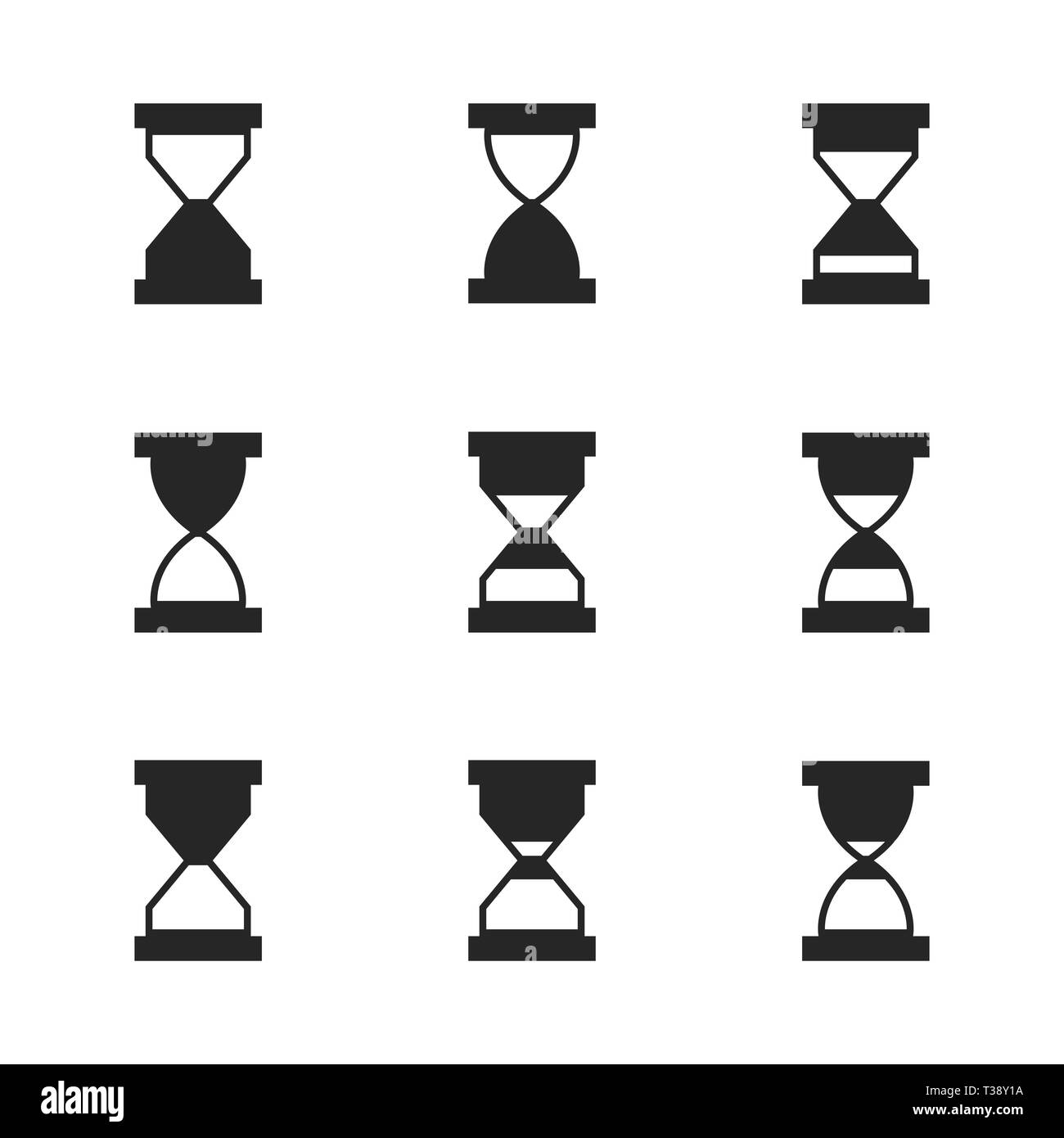Hourglass icon set isolés. Silhouettes noires sur fond blanc. Télévision, style vector illustration. Illustration de Vecteur