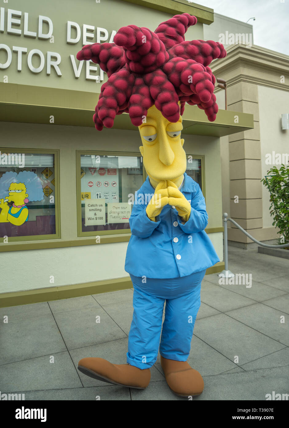 Parc à thème Universal Studios, Sideshow Bob Simpson dans la terre, Hollywood, Californie, USA Banque D'Images