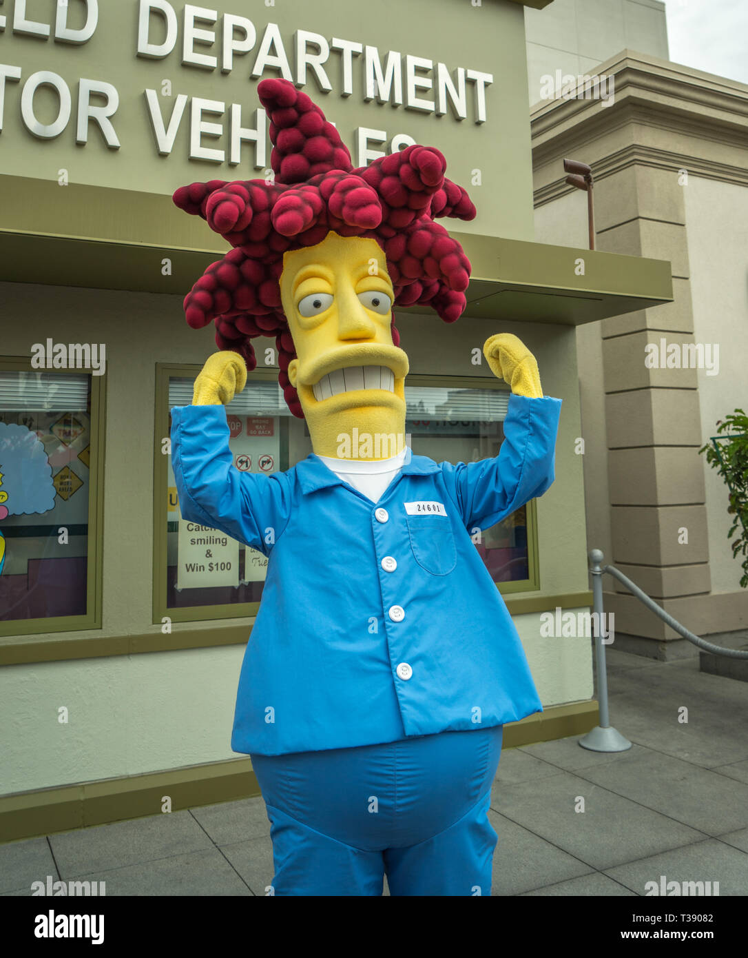 Parc à thème Universal Studios, Sideshow Bob Simpson dans la terre, Hollywood, Californie, USA Banque D'Images