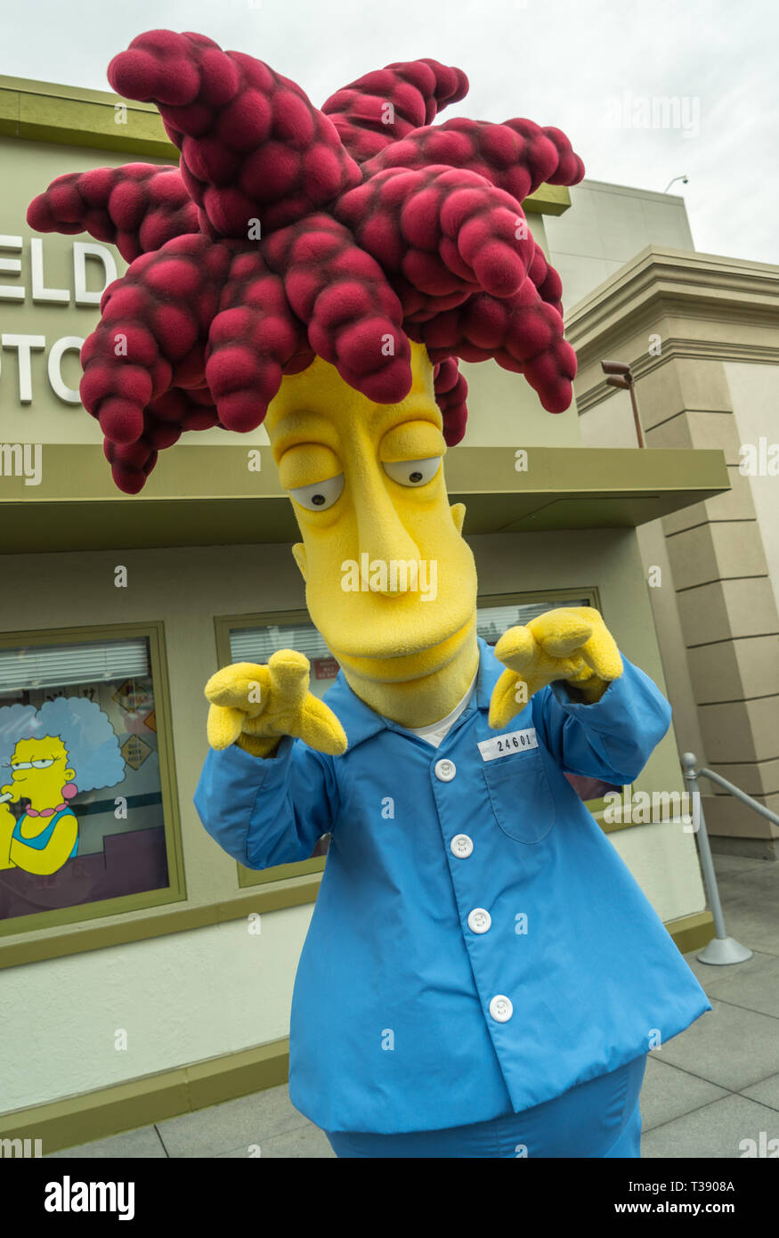 Parc à thème Universal Studios, Sideshow Bob Simpson dans la terre, Hollywood, Californie, USA Banque D'Images