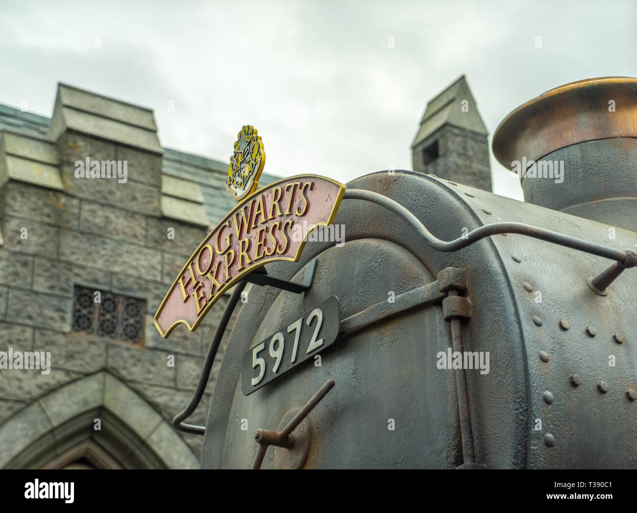 Parc à thème Universal Studios, Poudlard Express sur l'écran, Harry Potter, Hollywood, Californie, USA Banque D'Images