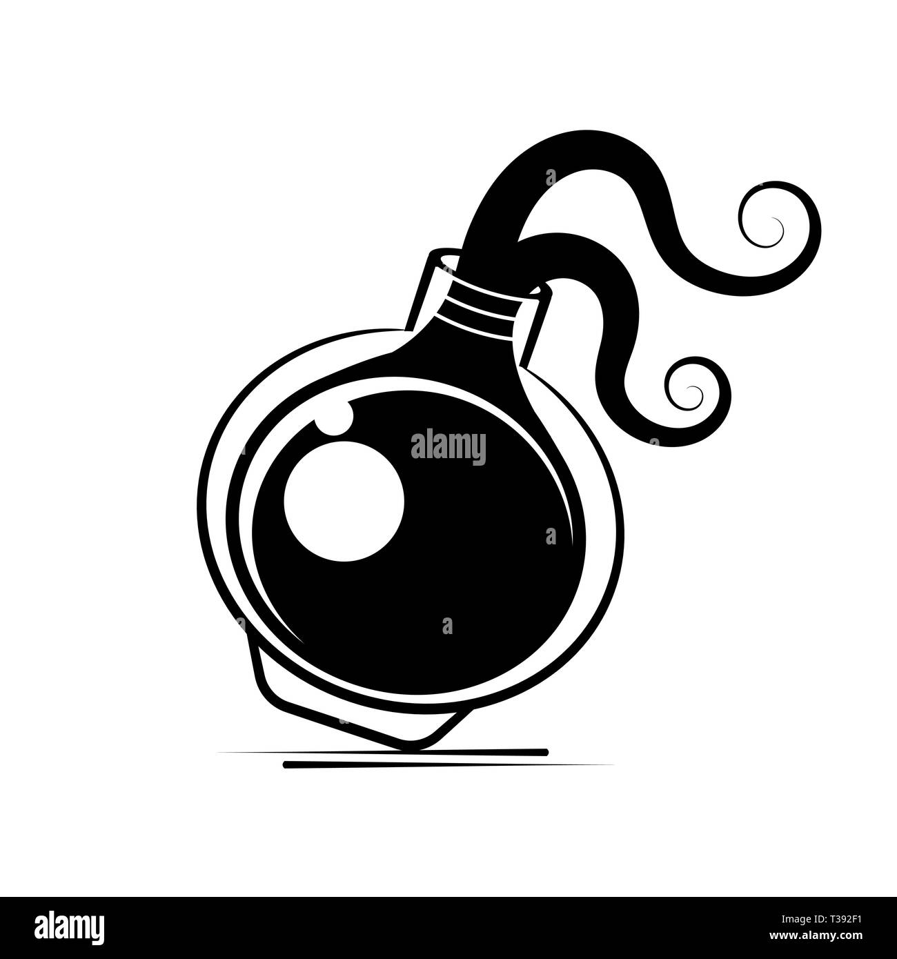 En ligne Bouteille de poison à la main Art illustration vectorielle. Autocollant de style, Patch, Imprimer ou Blackwork Design Tattoo Flash Illustration de Vecteur