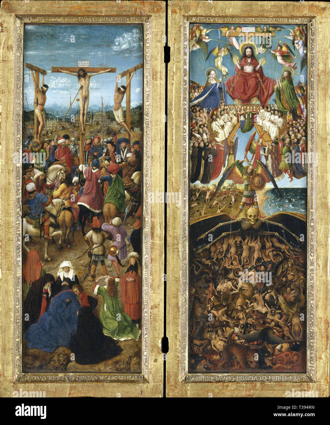 La Crucifixion et le Jugement Dernier, diptyque diptyque avec calvaire et Jugement dernier par Jan van Eyck Banque D'Images