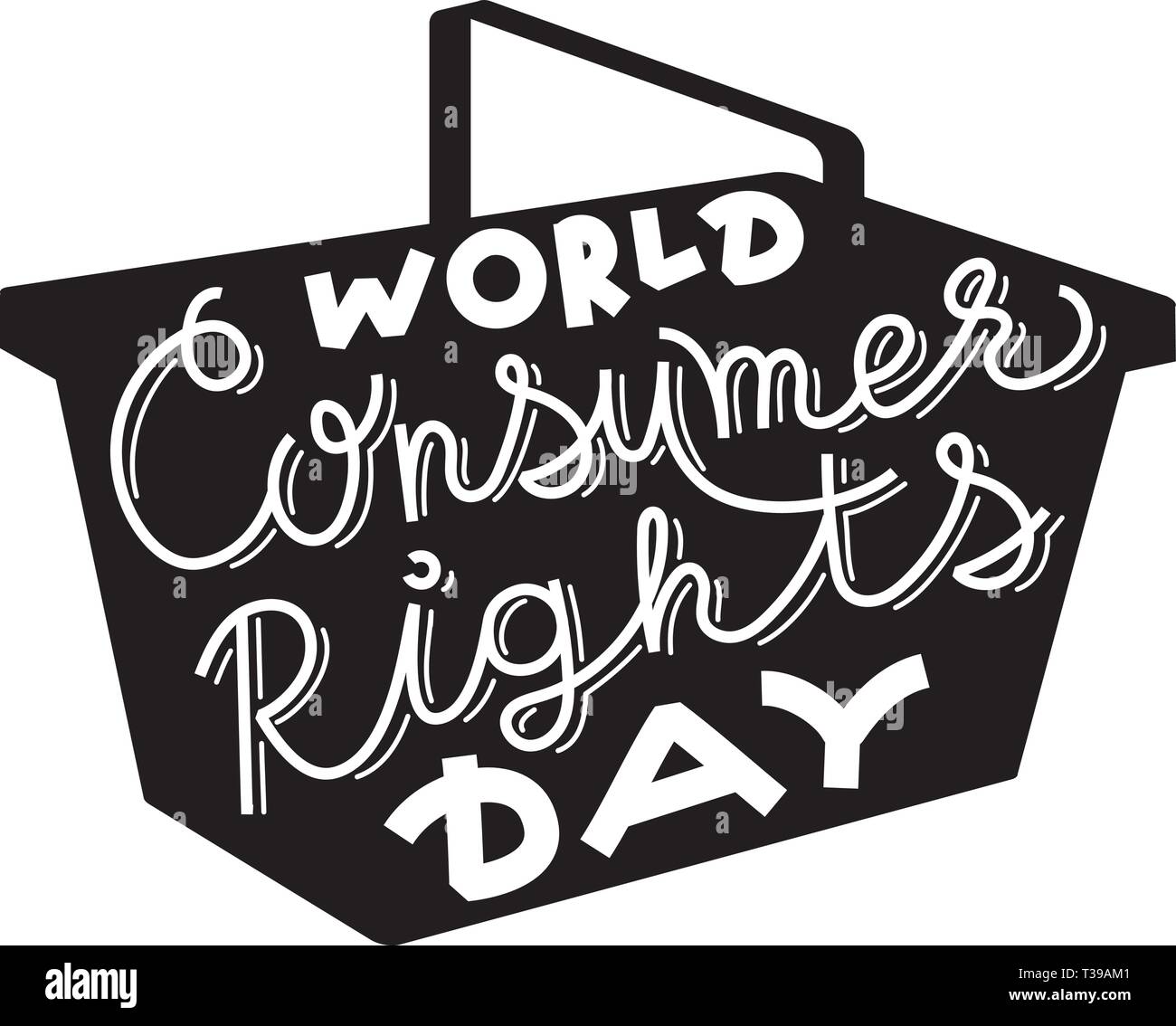 Journée mondiale des droits des consommateurs le lettrage sur un panier d'ossature. Lettrage à la main l'inscription de texte 'Journée mondiale des droits des consommateurs'u Illustration de Vecteur