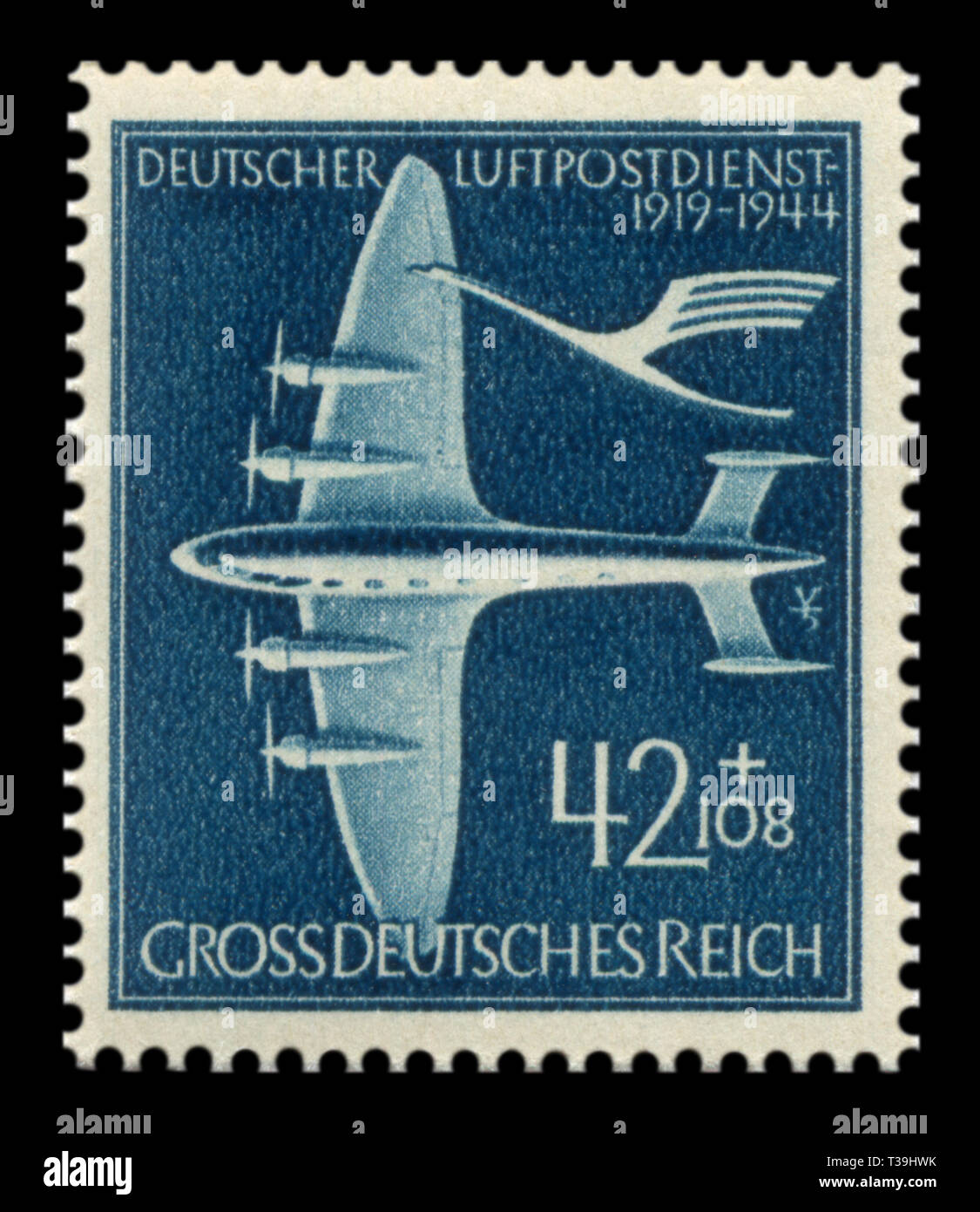 Historique allemand stamp : 25e anniversaire de la poste allemande air service. Moteur quatre-avion Junkers Ju 90 énorme "Der Große Dessauer', airmail, 1944 Banque D'Images