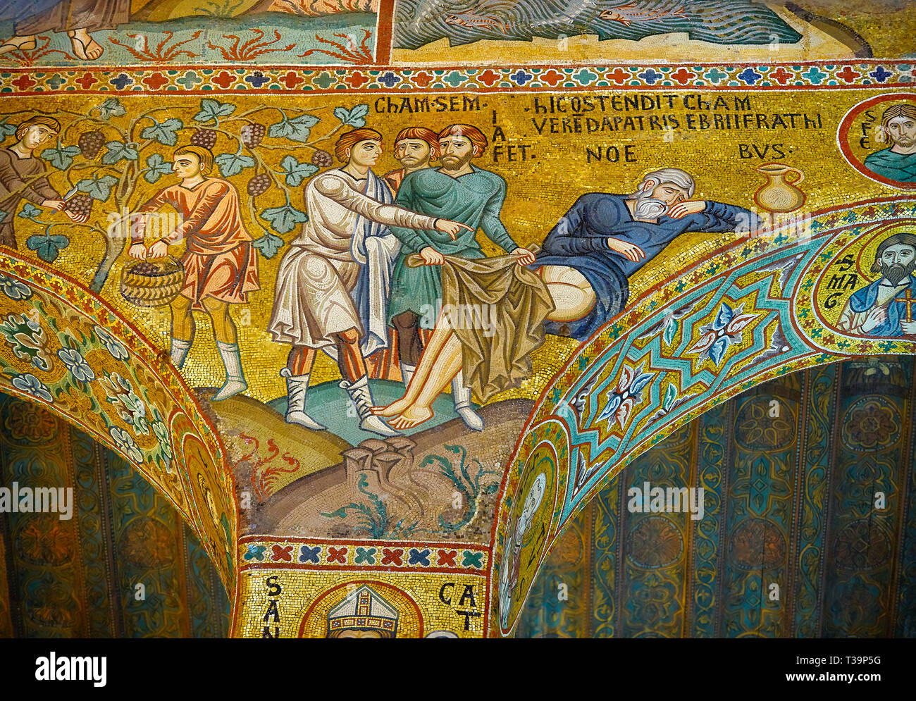 Des mosaïques de style byzantin médiéval histoire biblique de Noé, la Chapelle Palatine, la Chapelle Palatine, Palerme, Italie Banque D'Images