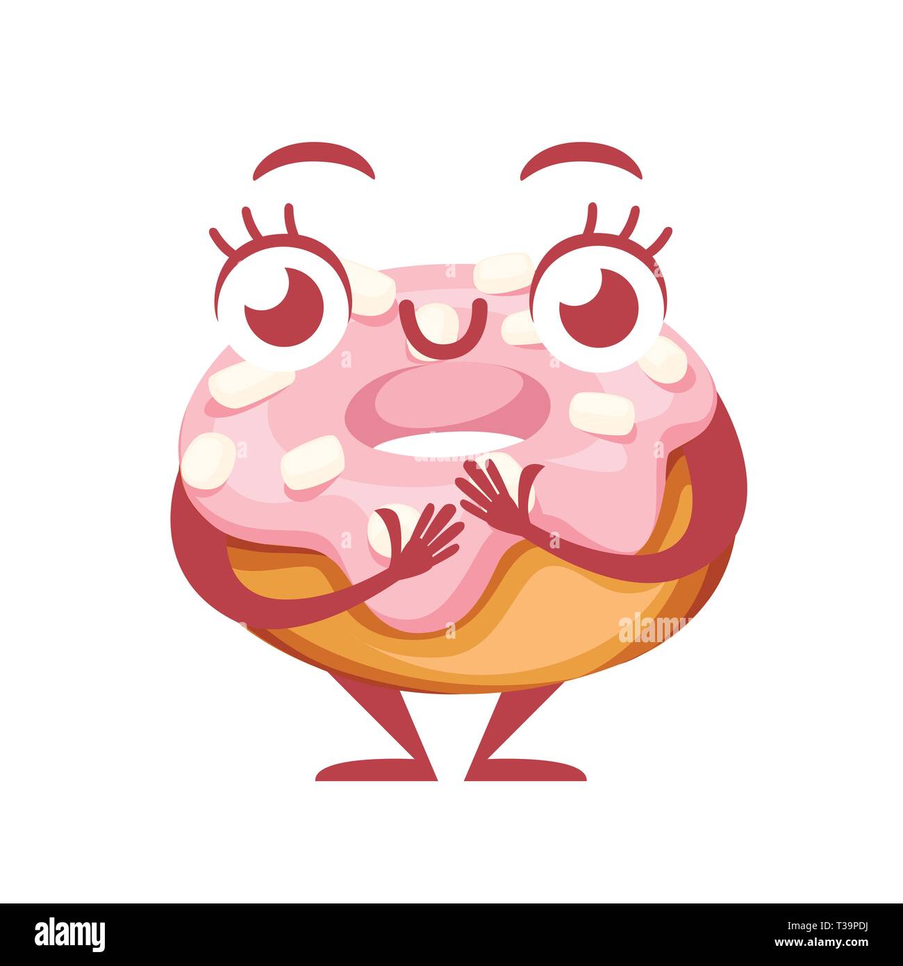Mascot donut coloré. Dessert avec de la crème. Cartoon character design. Télévision vector illustration isolé sur fond blanc. Givrage sucre sucré beignets. Illustration de Vecteur
