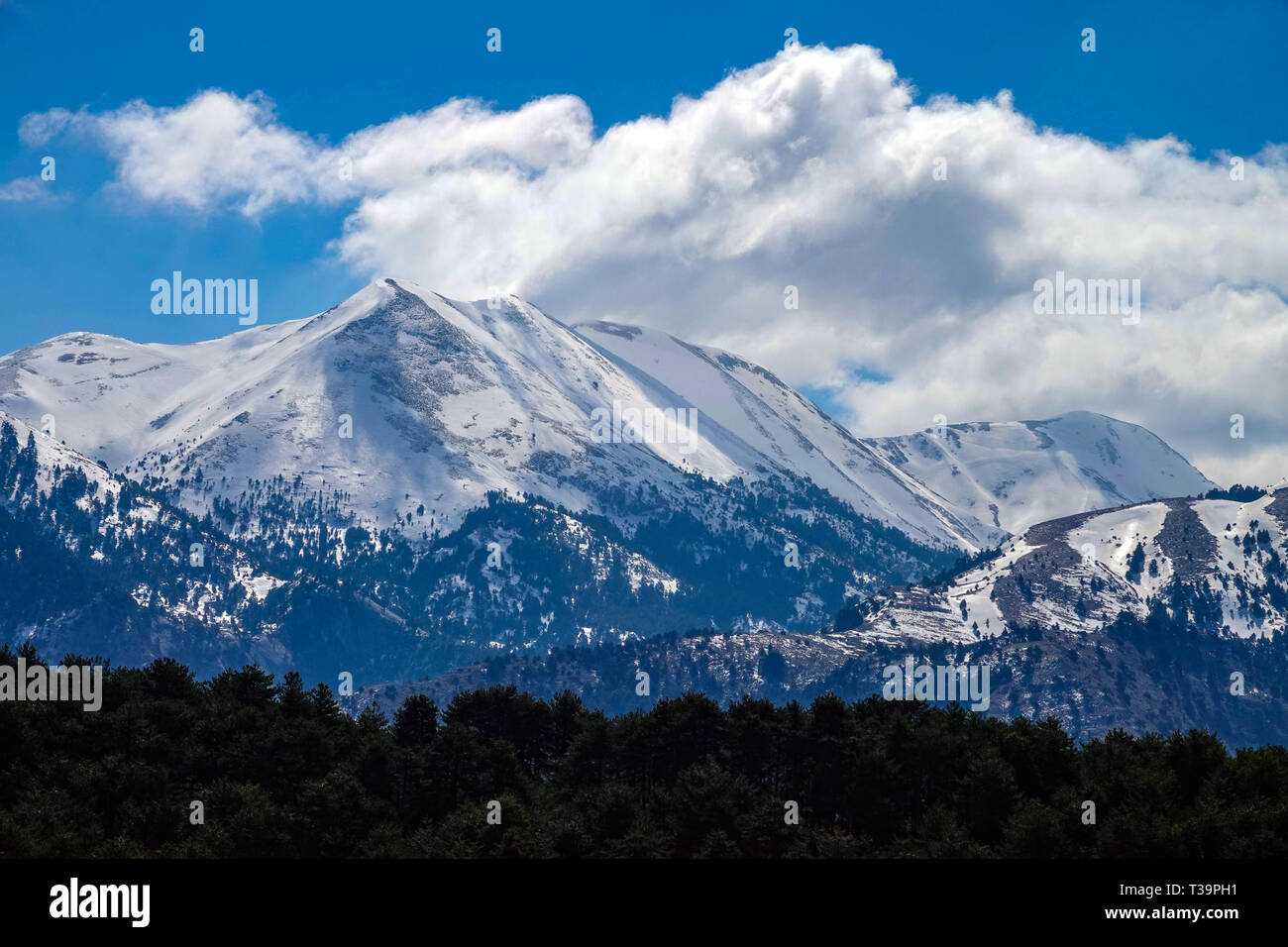 La neige sur le Mont Taygète, printemps, printemps, Peleponnese, grèce, grec Banque D'Images