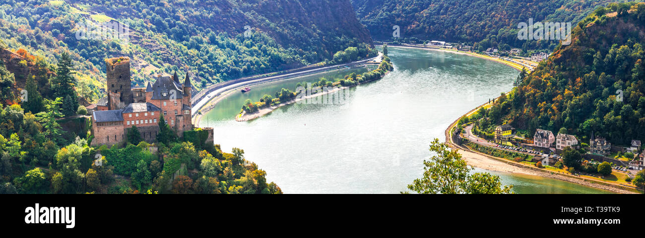 Kats impressionnant château médiéval,Rhin,Allemagne. Banque D'Images