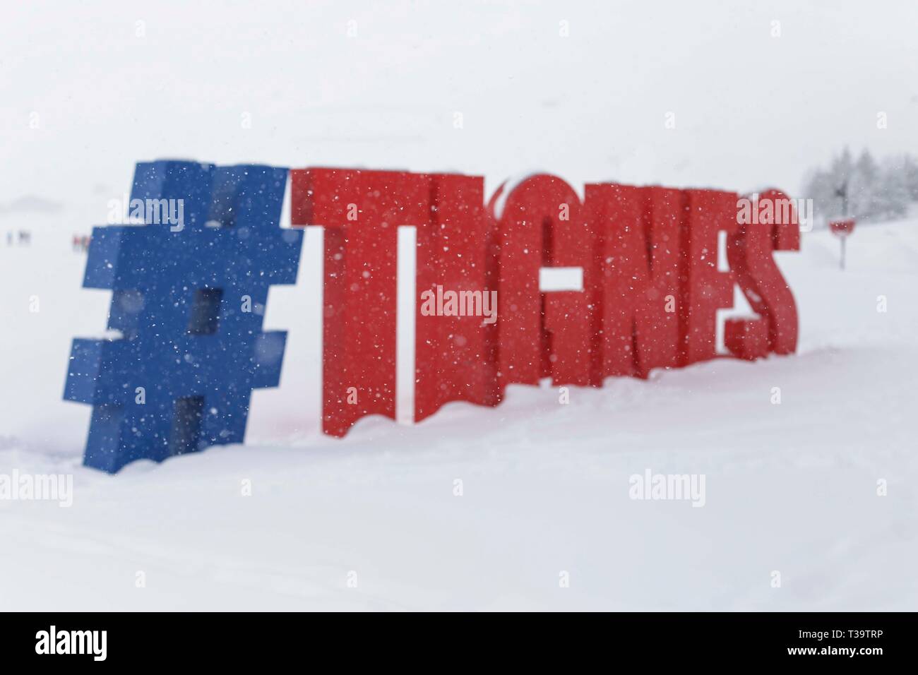 # Tignes signer dans la neige de Tignes Le Lac, Tignes, France/ 2100. Banque D'Images