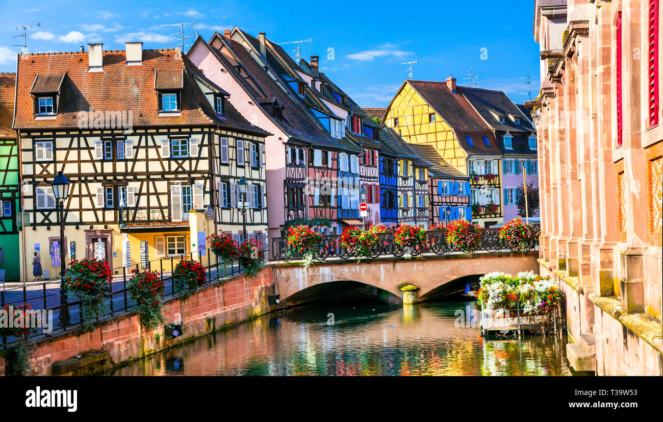 Maisons colorées traditionnelles à Colmar ville,Alsace,France. Banque D'Images