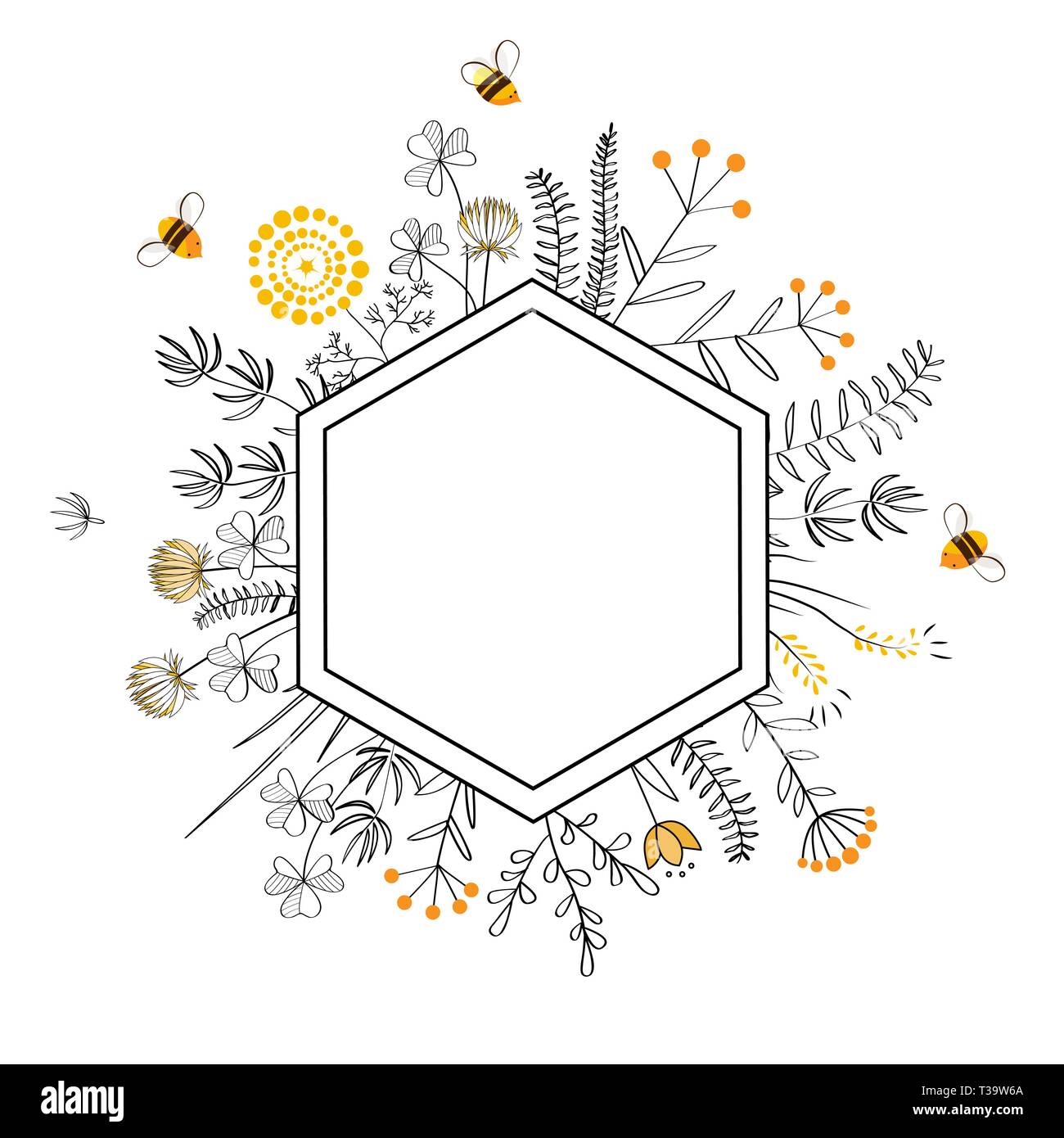 Châssis avec du miel de fleurs et les abeilles. Cartoon vector illustration. Illustration de Vecteur