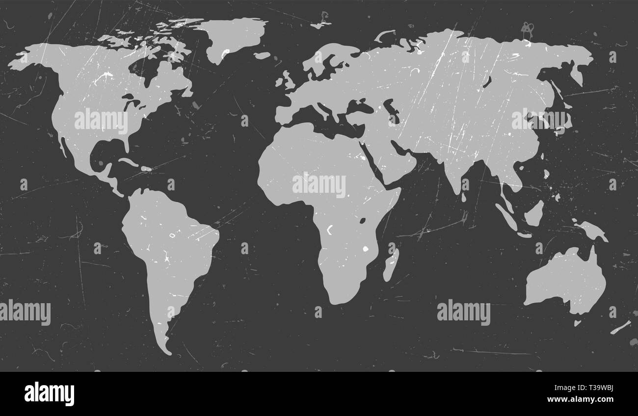 Carte du monde avec l'arrière-plan grunge texture. De illustration de silhouettes gris carte du monde. Illustration de Vecteur
