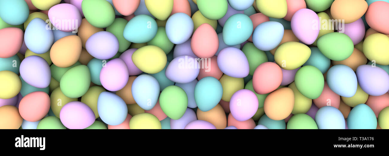 Pile de birght et les oeufs de Pâques colorés - 3D render Banque D'Images