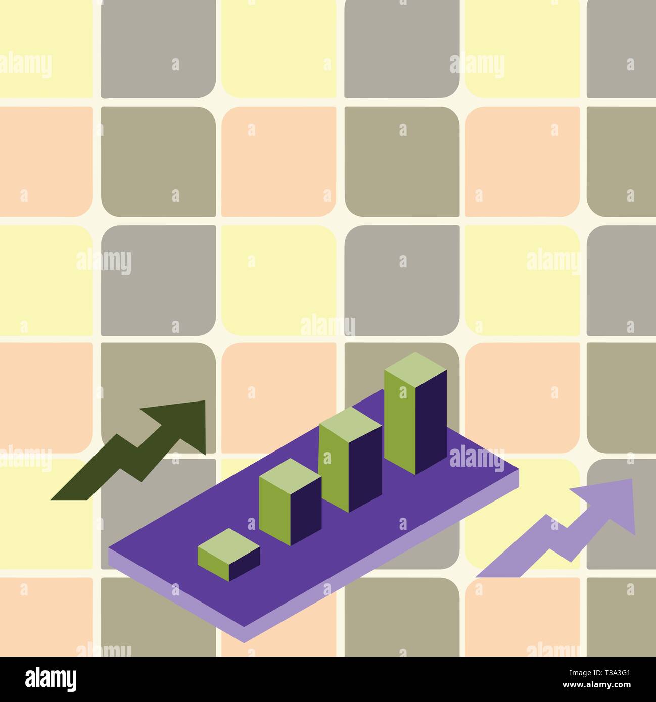 3D en cluster coloré Bar Chart diagramme Graphique en perspective avec deux flèches Design business concept Empty copier du texte pour des bannières Web mater promotionnels Illustration de Vecteur