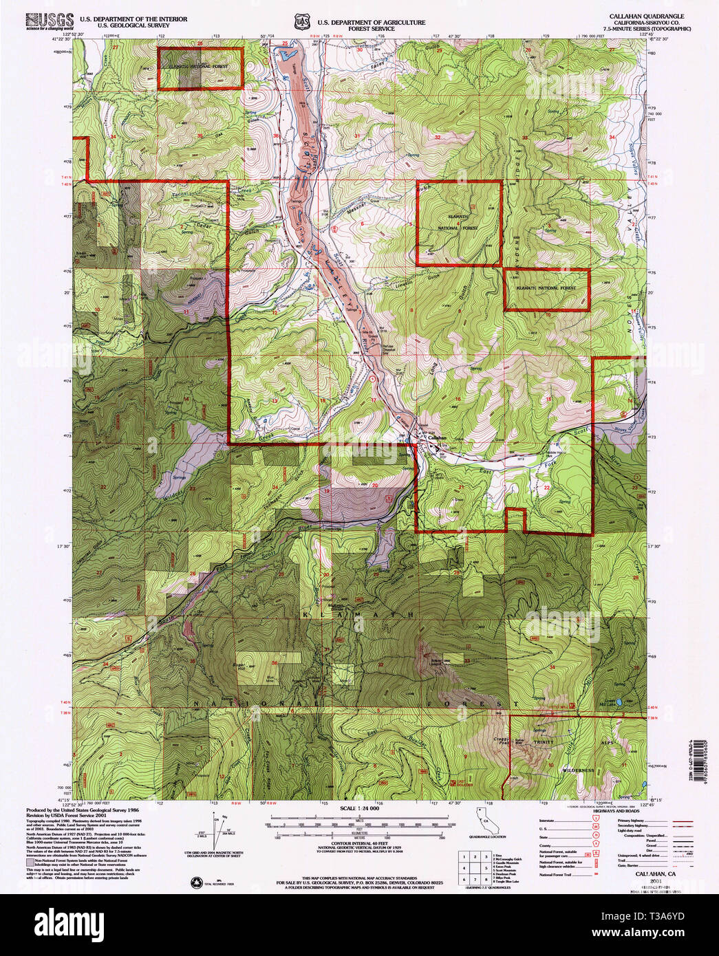 Carte TOPO USGS Californie CA Callahan 1006092001 Restauration 24000 Banque D'Images