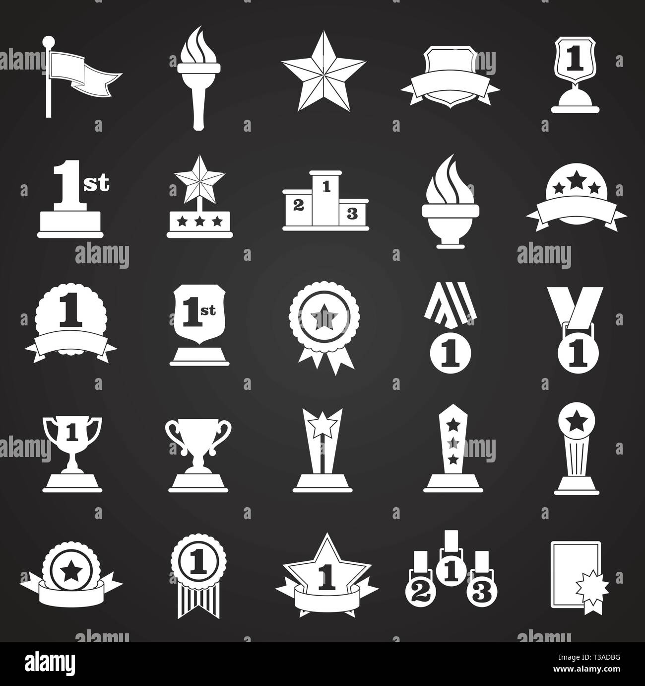Awards icons set sur fond noir pour la conception graphique et web. Vecteur simple signe. Concept Internet symbole de bouton site web ou application mobile. Illustration de Vecteur