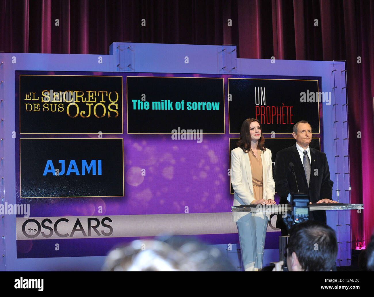 04   04 Nominations aux Oscars - Les mises en candidature pour la 82e Academy Awards ont été annoncés aujourd'hui (mardi 2 février) par l'Academy of Motion Picture Arts and Sciences, le Président Tom Sherak et Oscar 2008¨ Anne Hathaway prête-nom.04   04 Nominations aux Oscars à Hollywood de l'événement - la vie en Californie, Red Carpet Event, USA, Cinéma, Célébrités, photographie, Bestof, Arts, Culture et divertissement, Célébrités, Mode Topix Meilleur de Hollywood, la vie, événement dans la vie d'Hollywood, Californie - Tapis rouge et en backstage, cinéma, télévision, célébrités, célébrités de la musique, des acteurs du Topix même film, cast Banque D'Images