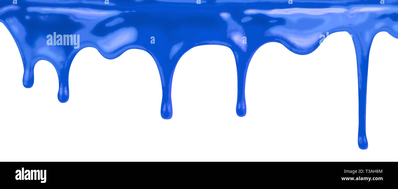Liquid blue paint dripping on white with clipping path inclus Banque D'Images