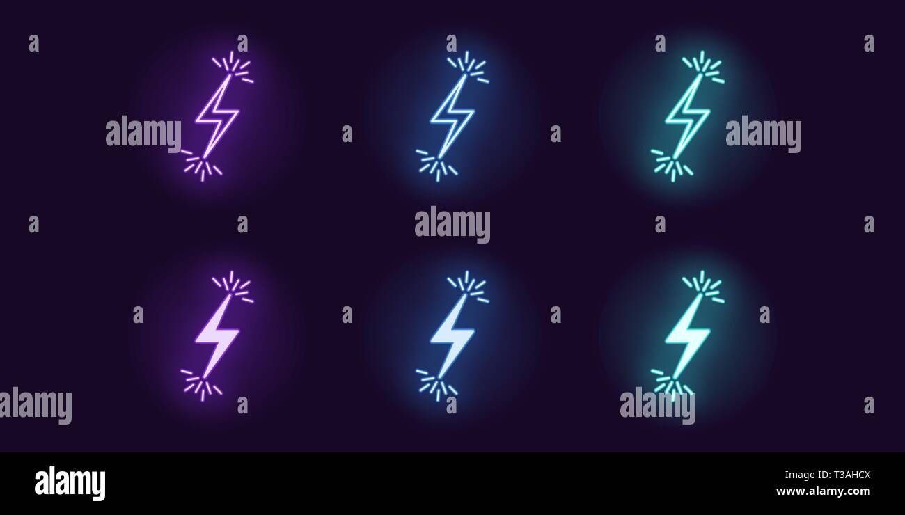 Neon icon set éclair de flash. Vector illustration d'éclairs lumineux ...
