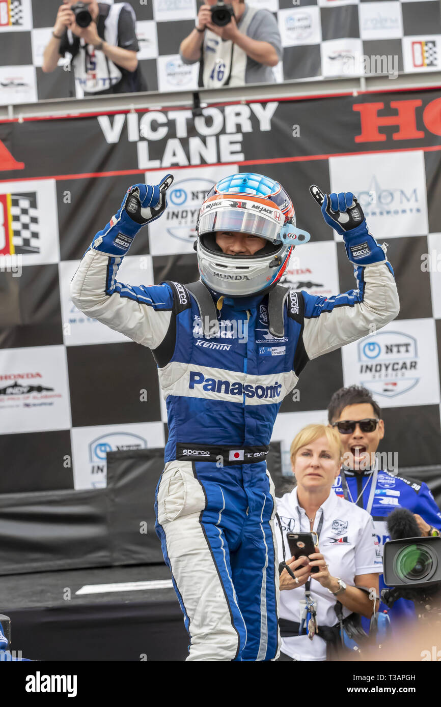 Birmingham, Alabama, USA. Apr 7, 2019. TAKUMA SATO (30) du Japon remporte le Honda Indy Grand Prix de l'Alabama à l'Honda Indy Grand Prix de l'Alabama à Barber Motorsports Park à Birmingham, Alabama. (Crédit Image : © Walter G Arce Sr Asp Inc/ASP) Banque D'Images