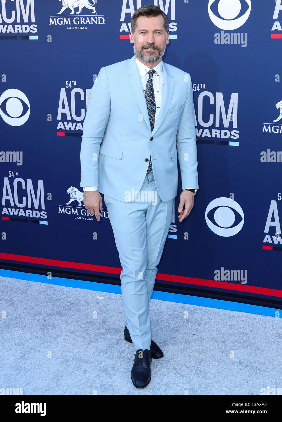 Las Vegas, États-Unis. 07Th avr, 2019. LAS VEGAS, NEVADA, USA - 07 avril : l'Acteur Nikolaj Coster-Waldau portant un costume Paul Smith arrive à la 54e Academy of Country Music Awards qui a eu lieu au MGM Grand Garden Arena le 7 avril 2019 à Las Vegas, Nevada, United States. (Photo par Xavier Collin/Image Crédit : Agence de Presse) L'agence de presse Image/Alamy Live News Banque D'Images