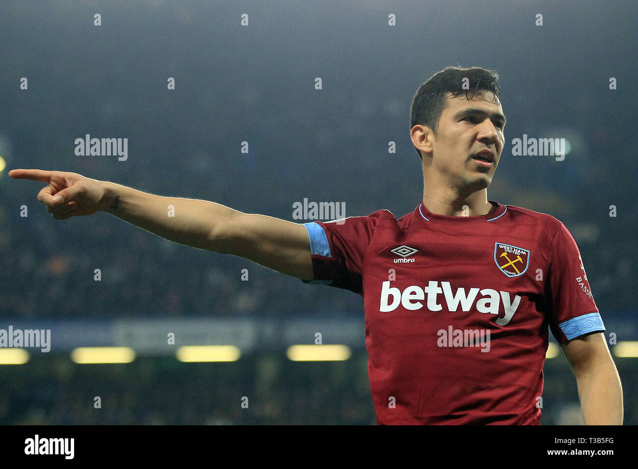 Londres, Royaume-Uni. Le 08 Avr, 2019. Fabian Balbuena de West Ham United. Premier League, Chelsea v West Ham United à Stamford Bridge à Londres le lundi 8 avril 2019. Cette image ne peut être utilisé qu'à des fins rédactionnelles. Usage éditorial uniquement, licence requise pour un usage commercial. Aucune utilisation de pari, de jeux ou d'un seul club/ligue/dvd publications. pic par Steffan Bowen/ Crédit : Andrew Orchard la photographie de sport/Alamy Live News Banque D'Images