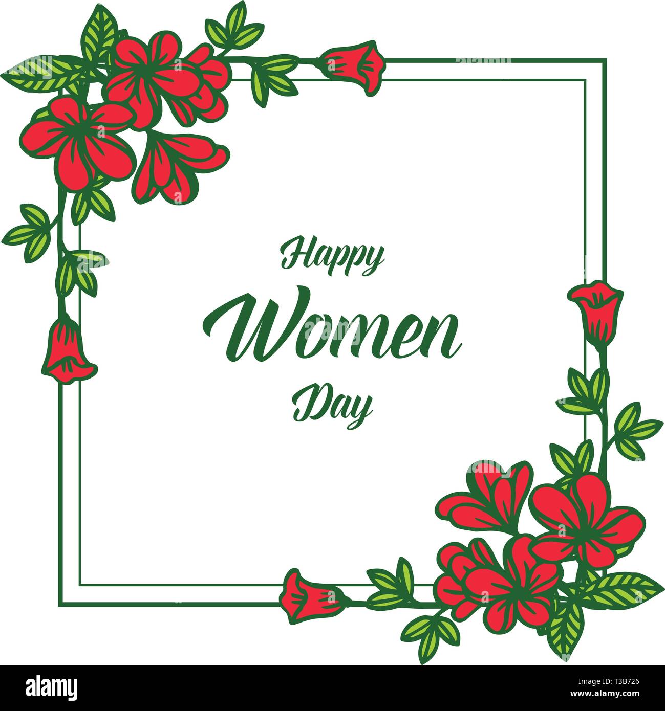 Vector illustration red floral frame avec carte de souhaits happy women day hand drawn Illustration de Vecteur