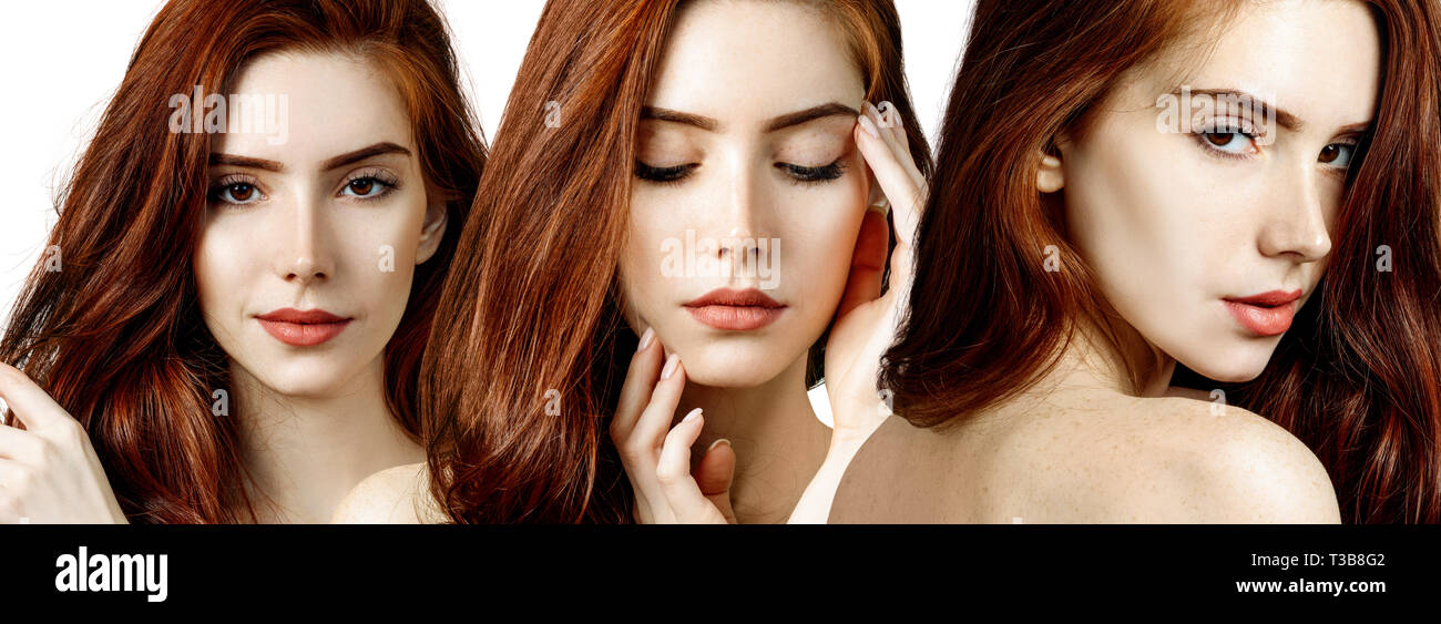 Collage de femme rousse sensuelle avec une peau parfaite. Banque D'Images