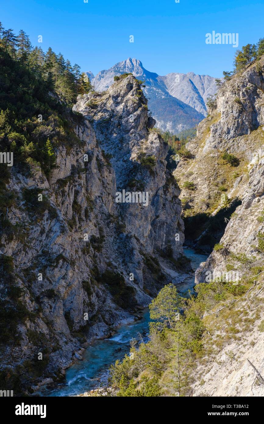 Gorges de l'Isar dans Hinterautal, près de Bamberg, Karwendel, Tyrol, Autriche Banque D'Images