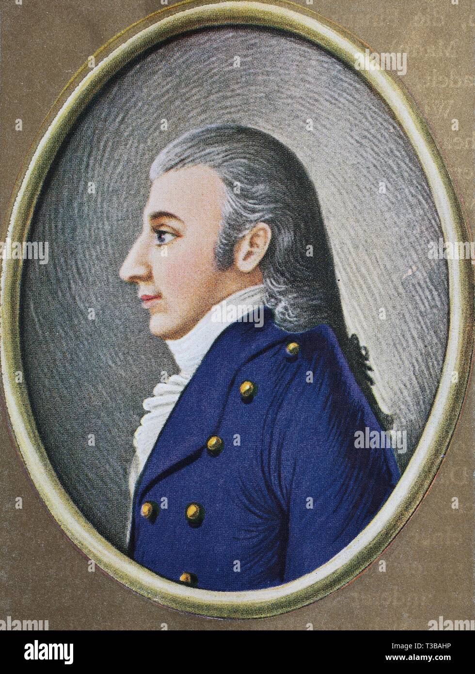 Johann Christoph Friedrich von Schiller, 1759-1805, poète, philosophe, médecin, historien et dramaturge, illustration historique, 1880, Ger Banque D'Images