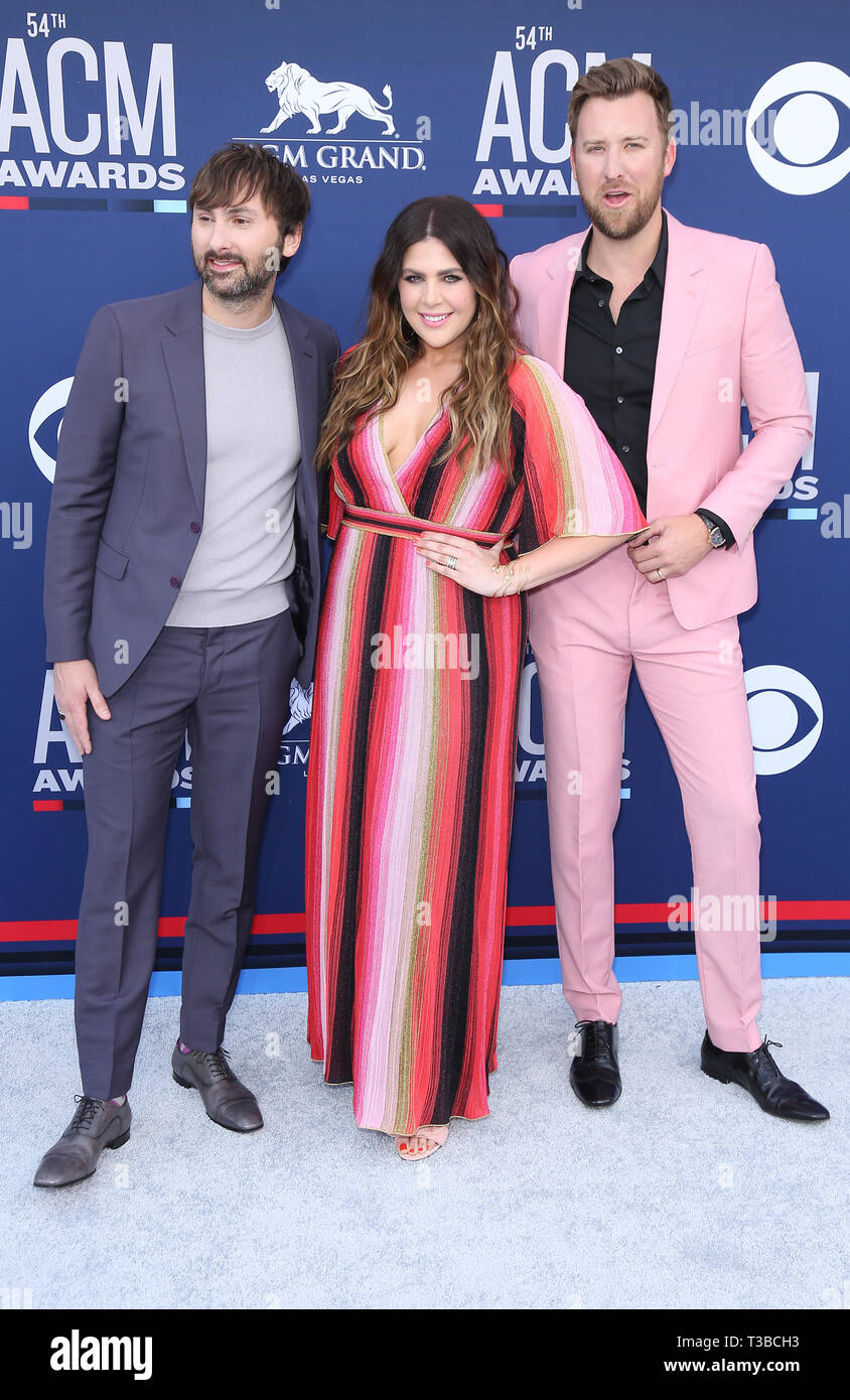 7 avril 2019 - Las Vegas, NV, États-Unis - 07 avril 2019 - Las Vegas, NV - Lady Antebellum, Dave Haywood, Hilary Scott, Charles Kelley. 54Th Annual ACM Awards arrivées au MGM Grand Garden Arena. Crédit photo : MJT/AdMedia (crédit Image : © Mjt/AdMedia via Zuma sur le fil) Banque D'Images