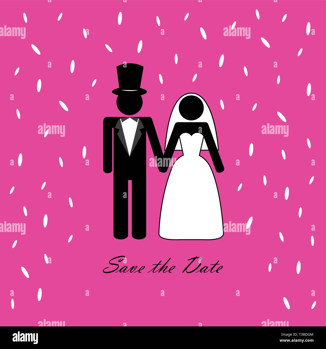 Pictogramme couple de mariage avec du riz sur fond rose vector illustration Illustration de Vecteur
