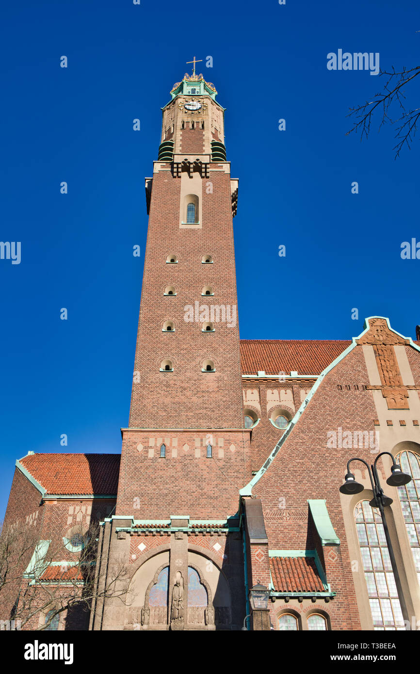 Tour d'Engelbrekt Église (Engelbrektskyrkan) un exemple d'architecture romantique, Larkstaden, Sweden, Stockholm, Suède, Scandinavie Banque D'Images