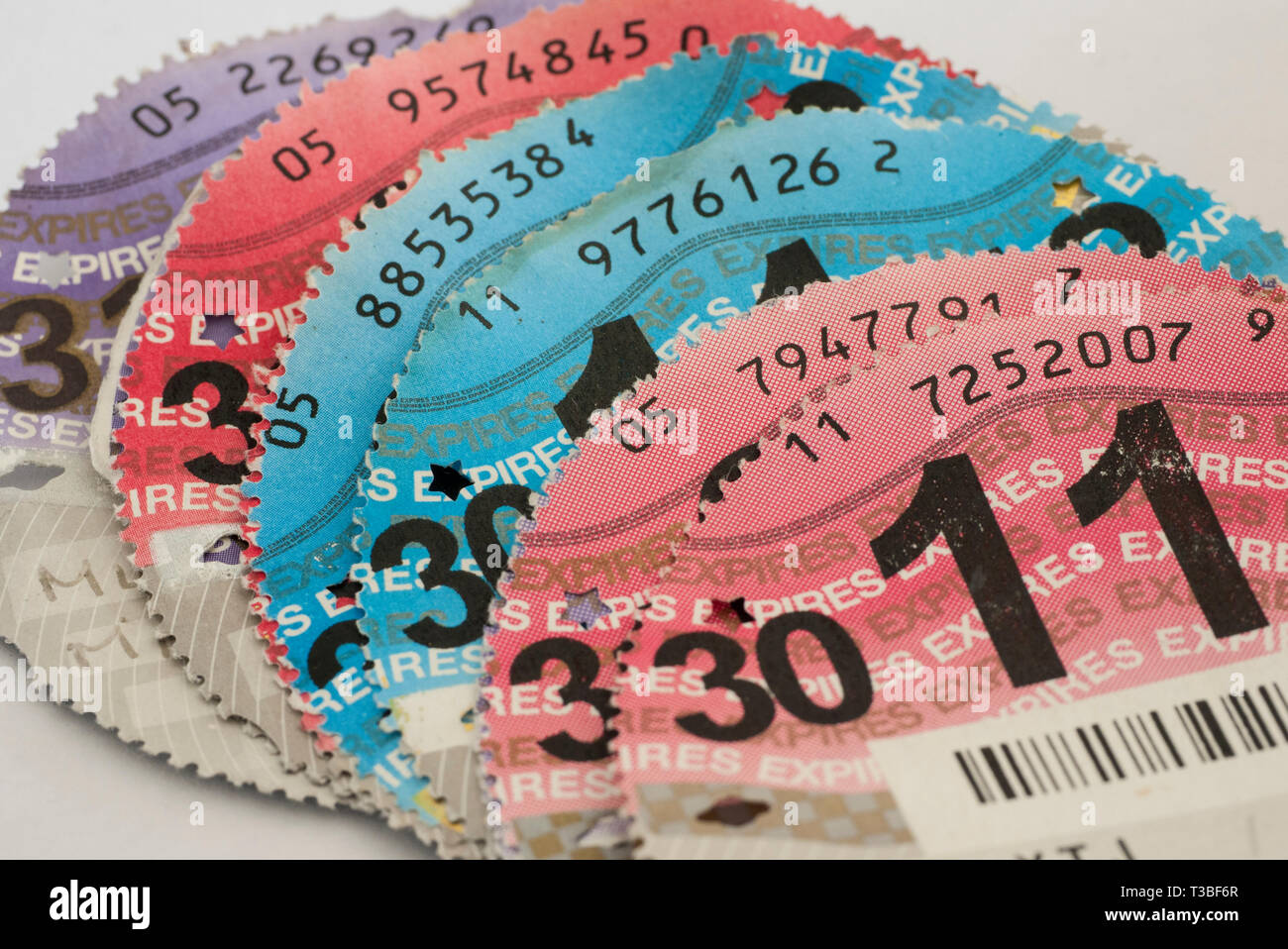 Vieux papier taxe sur les véhicules des disques. UK. Banque D'Images