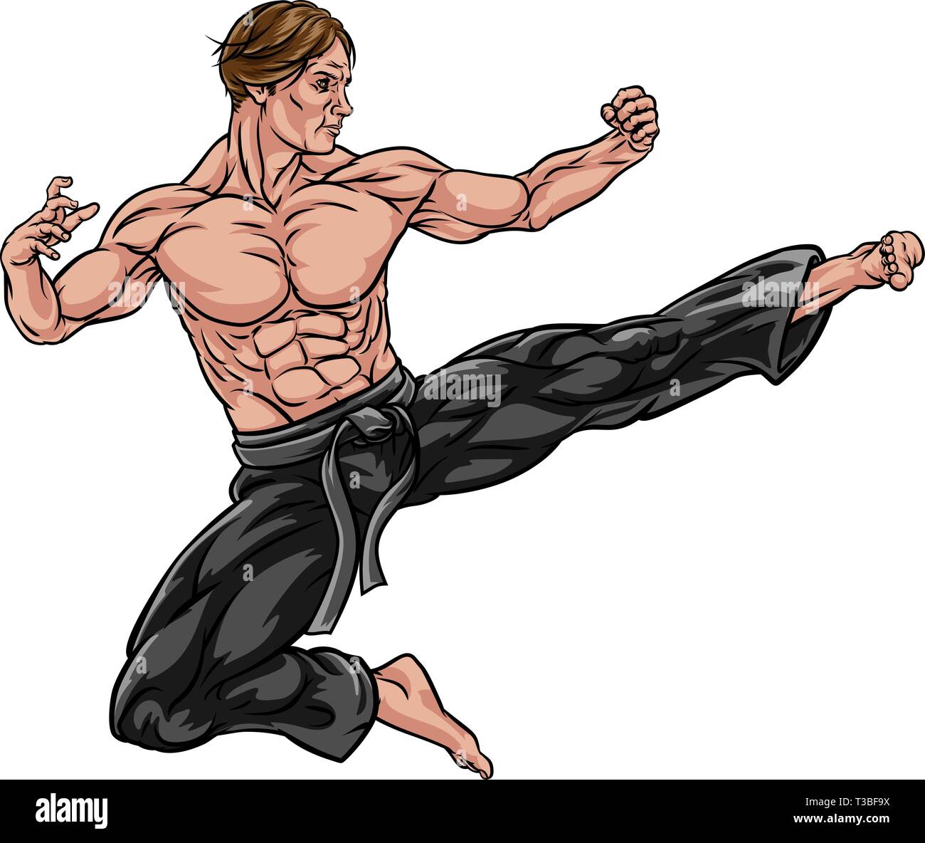 Le Kung Fu ou Karaté Flying Kick Illustration de Vecteur