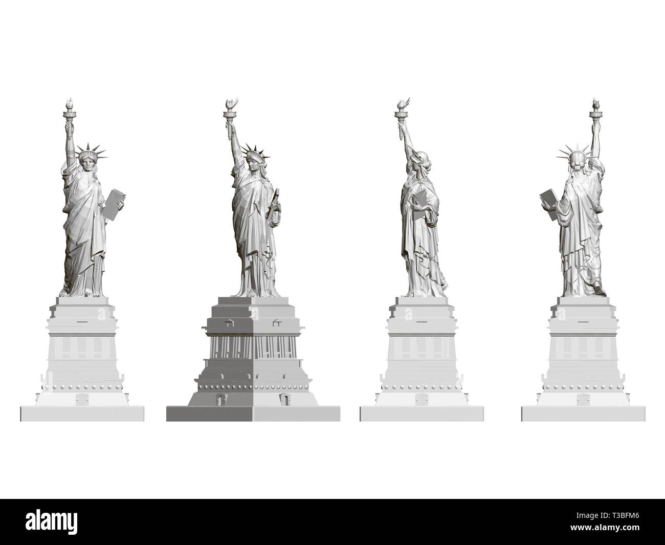 Ensemble avec une statue de la liberté. Vues avant, arrière et latérale. Statue de la liberté polygonale isolé sur un fond blanc. 3D. Vector illustration Illustration de Vecteur