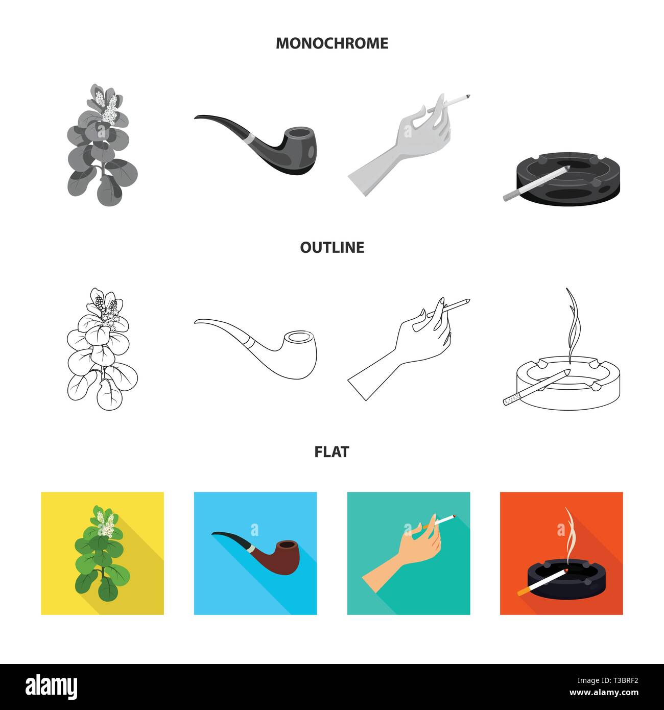 Tuyau,feuilles,main,feuilles,cendrier,retro bras,verre,agriculture,bois,en plastique,En attente,dépendance,jardin botanique,pause,filtre,botanique,classique,bad,abus,usine,LE,feu,addict,risque, detective,homme,nature,style,panneaux,Green,refuser,stop,anti,habitude,tabac,cigarettes,health,nicotine fumée,statistiques,,set,icône,,illustration,collection,isolé,design,graphisme,élément vecteur vecteurs,signer , Illustration de Vecteur