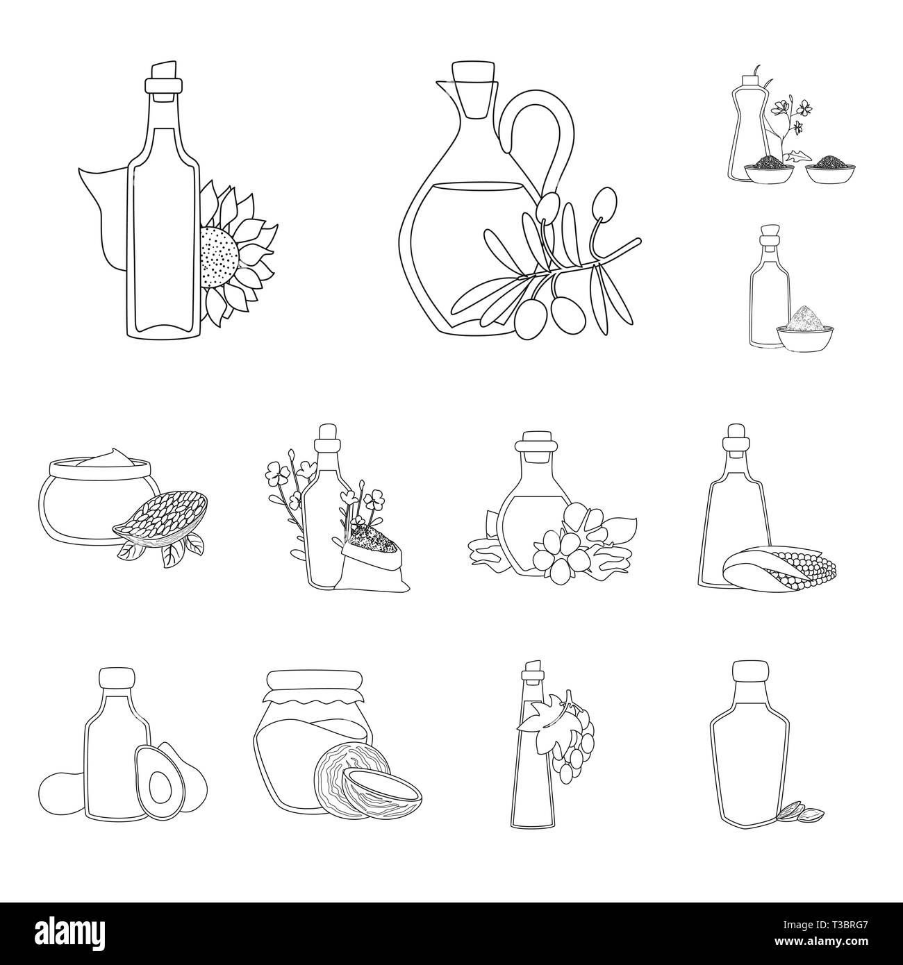 ,Tournesol,olive,moutarde,sésame,cacao coton,lin,maïs,noix de coco,avocat,raisin,alimentaire,pistache,fruits,des graines de colza, graines, beurre, ball,bio,produits,lait,noix,fleurs,plantes,amer,arôme,sain,légumes,,nutrition,produits biologiques,verre,vase,huile,cuisine,agriculture,petit,set,icône,,illustration,collection,isolé,design,graphisme,élément signe,ligne,plan,vecteurs vecteur , Illustration de Vecteur