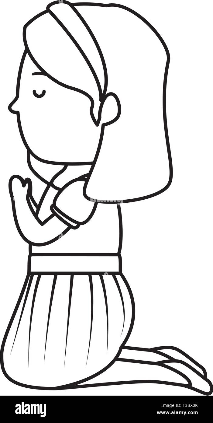 Petite fille à genoux le caractère de première communion Illustration de Vecteur