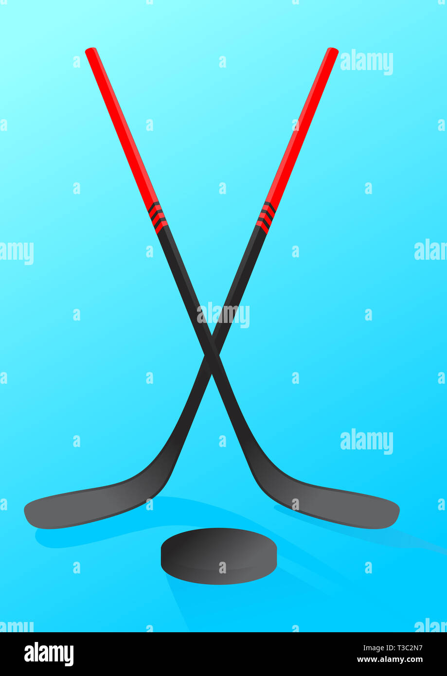 Crosesd bâton de hockey et hockey sur glace palet nuit macy style poster par rapport à iluustration Banque D'Images