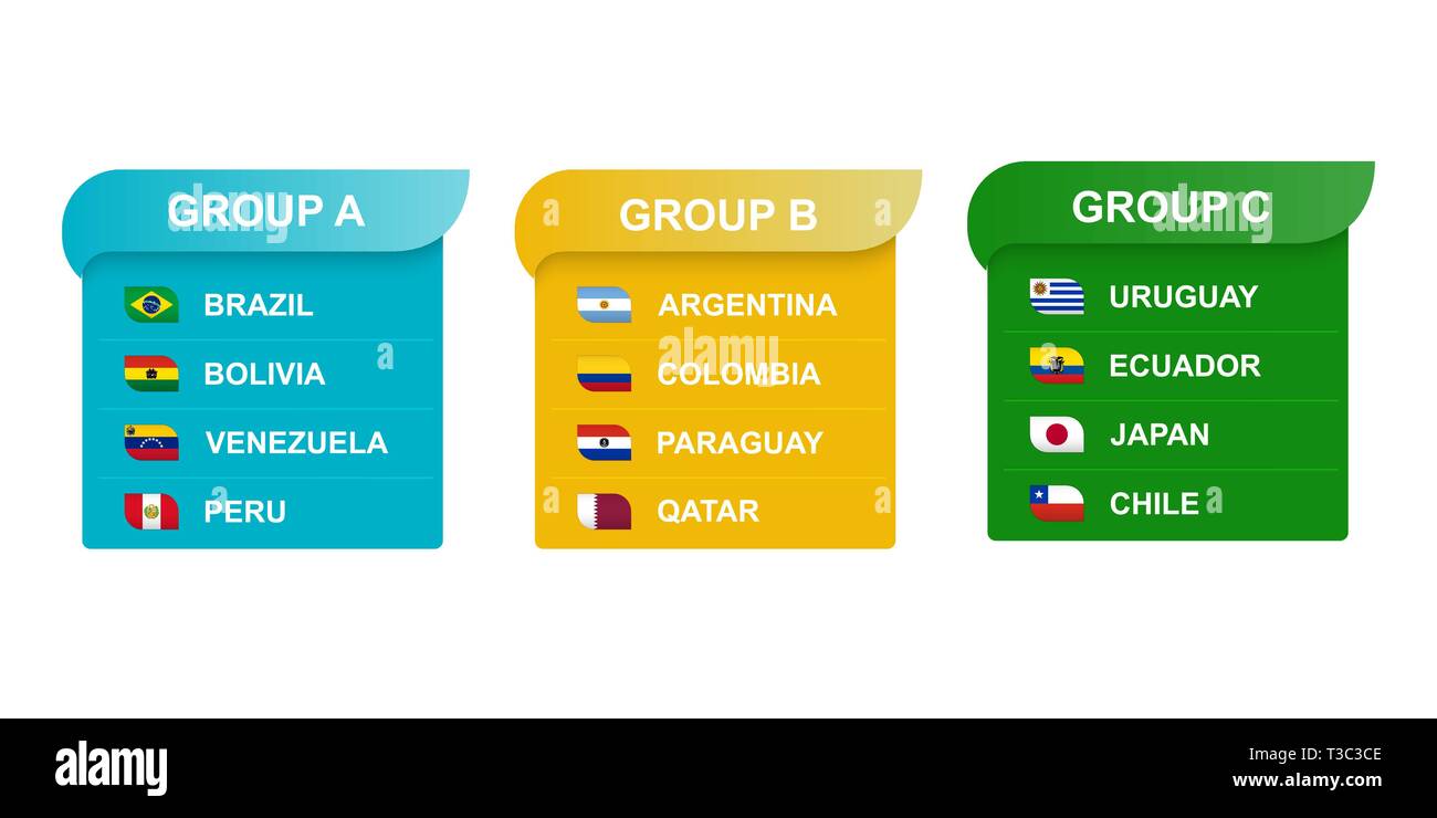 Amérique du Sud soccer cup des groupes. Tous les drapeaux Illustration de Vecteur