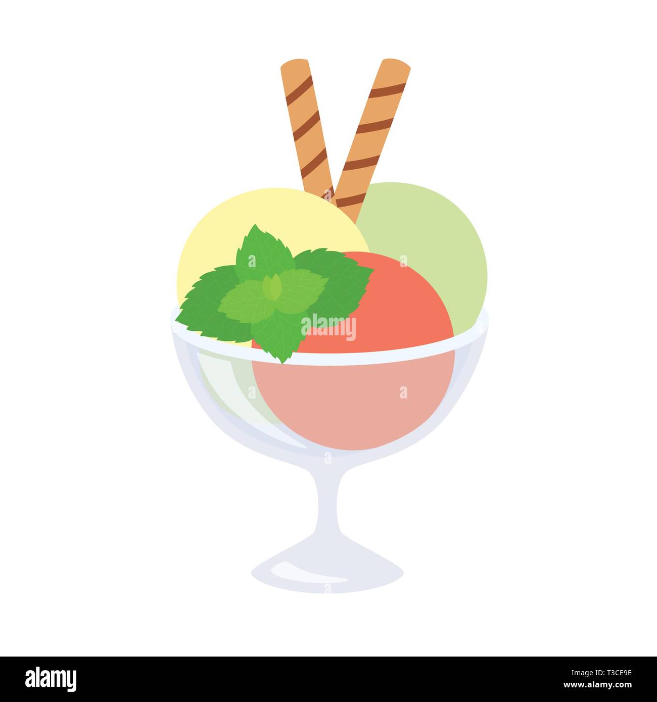 La crème glacée dans un verre avec de la menthe et tubes waffle Illustration de Vecteur